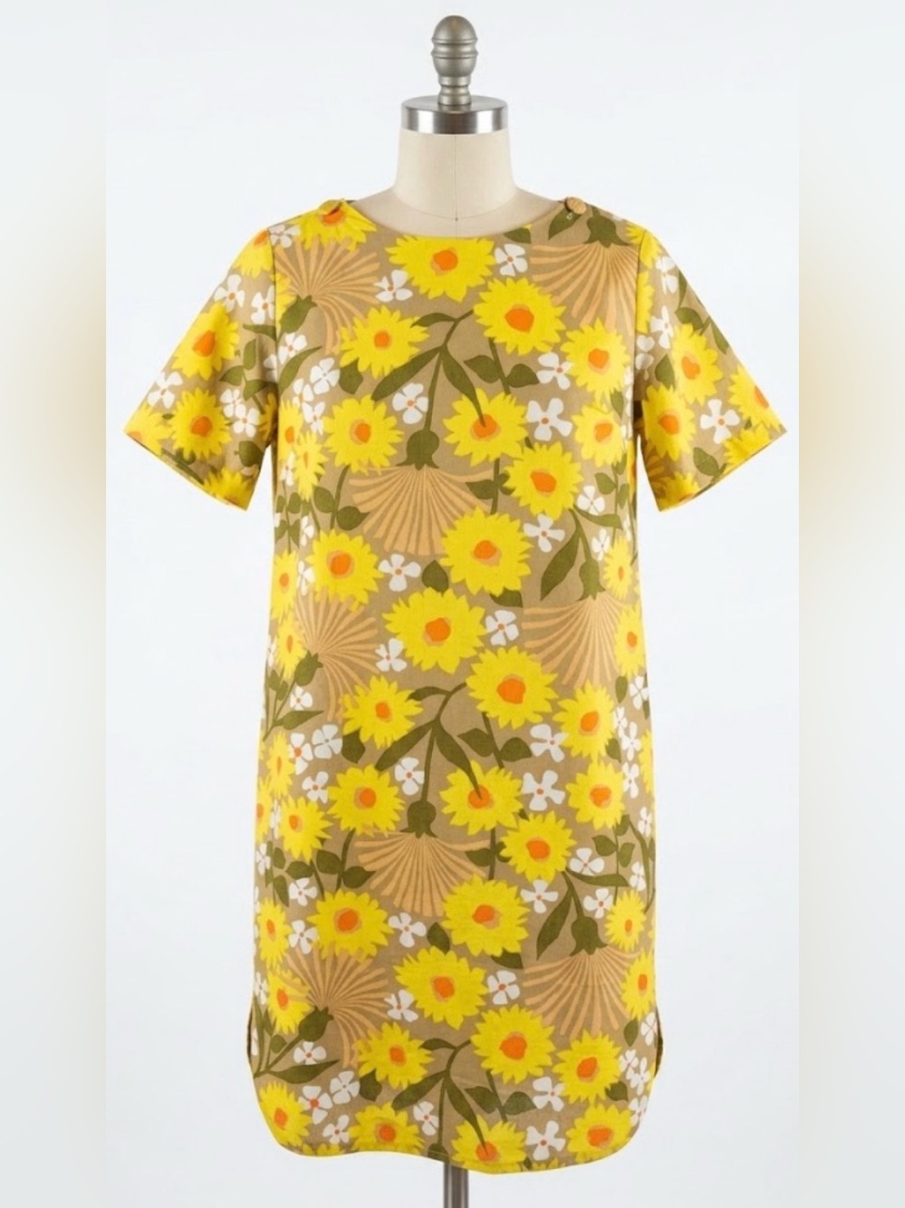 Vintage schrank 1970s Yellow Flower Power Shift mod Dress large